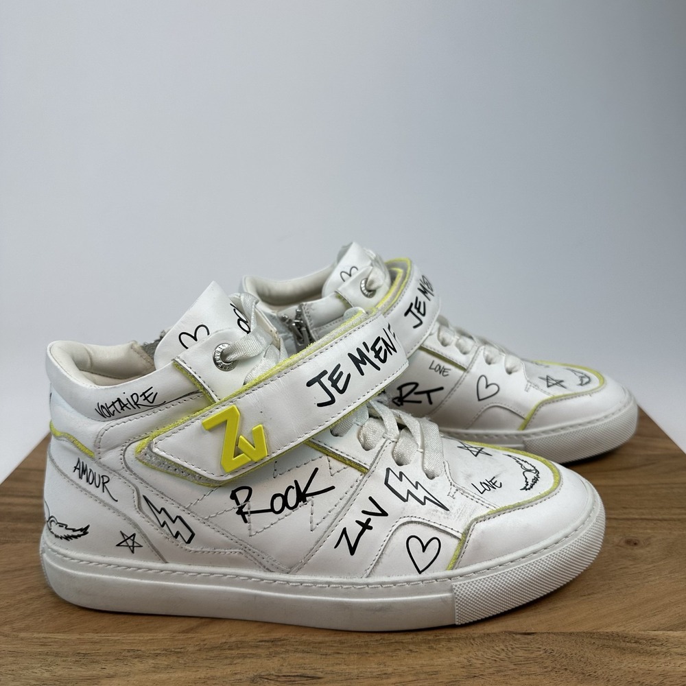 Womens Zadig & Voltaire Mid Flash Sneaker In Ray White Leather‎ Sneakers Sz 39